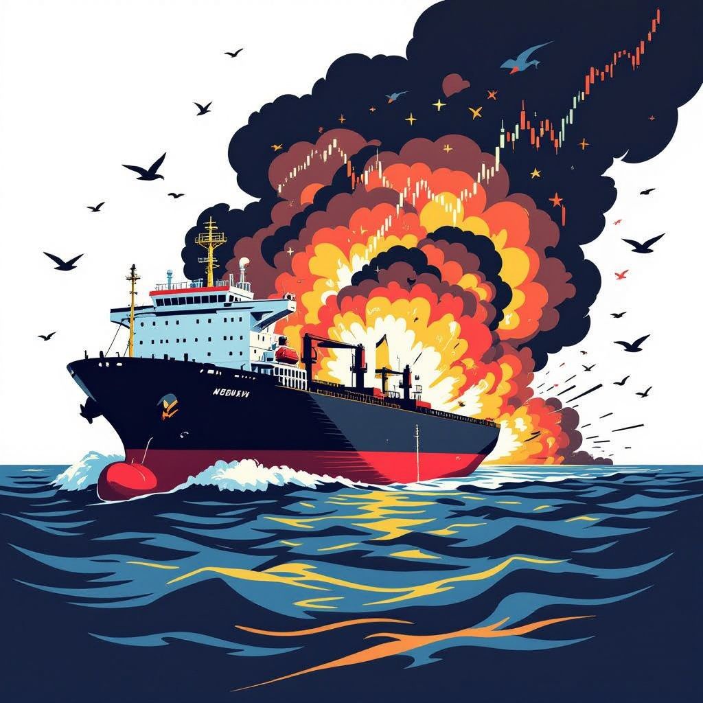 Oil Tanker Explodes in the Strait of Hormuz After Striking Sea Mine